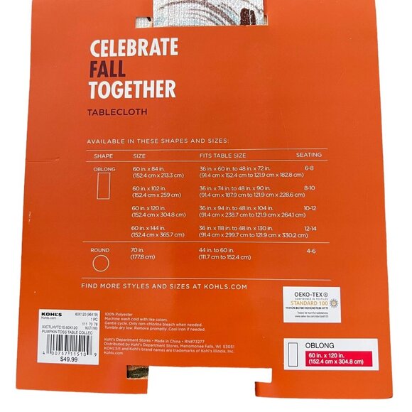 Celebrate Fall Together Pumpkin Toss Tablecloth Oblong 60" x 120" Kohl's Harvest - Picture 4 of 4